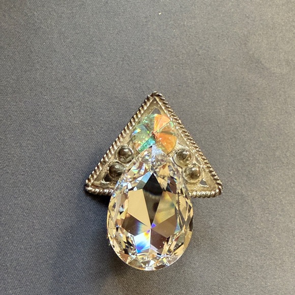 Vintage Silver and Crystal Teardrop Clip